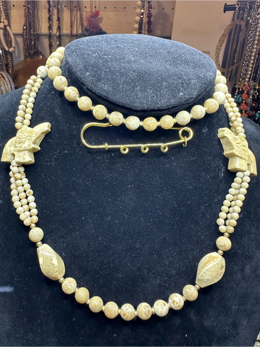 Carved Elephant Picture Jasper Necklace